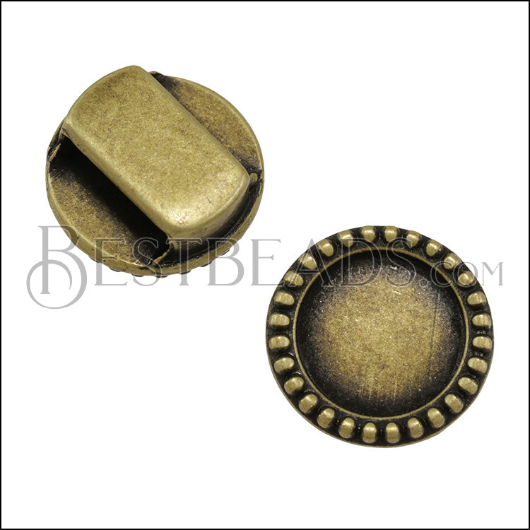 10mm flat ROUND DOTS CABOCHON slider ANT BRASS - 10 pcs