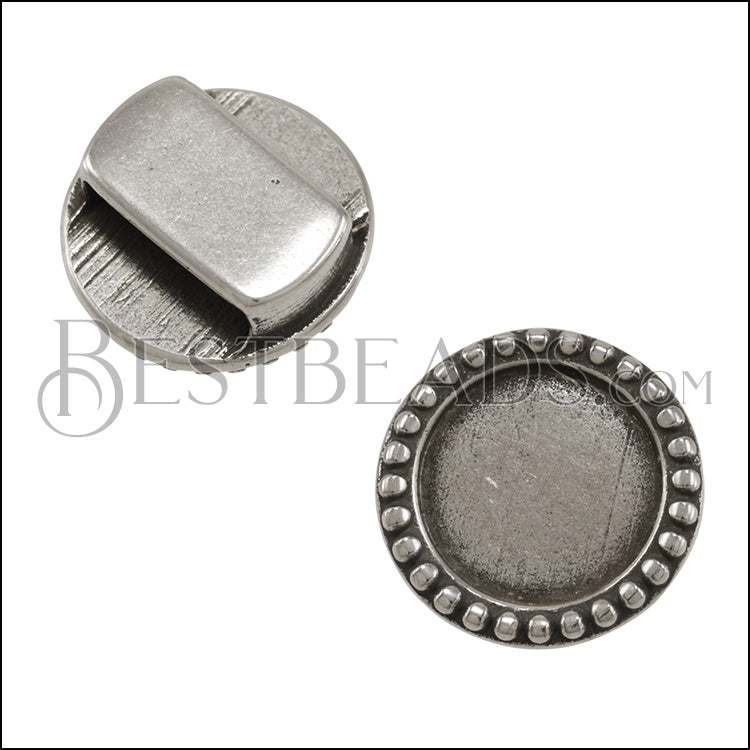 10mm flat ROUND DOTS CABOCHON slider ANT SILVER - 10 pcs