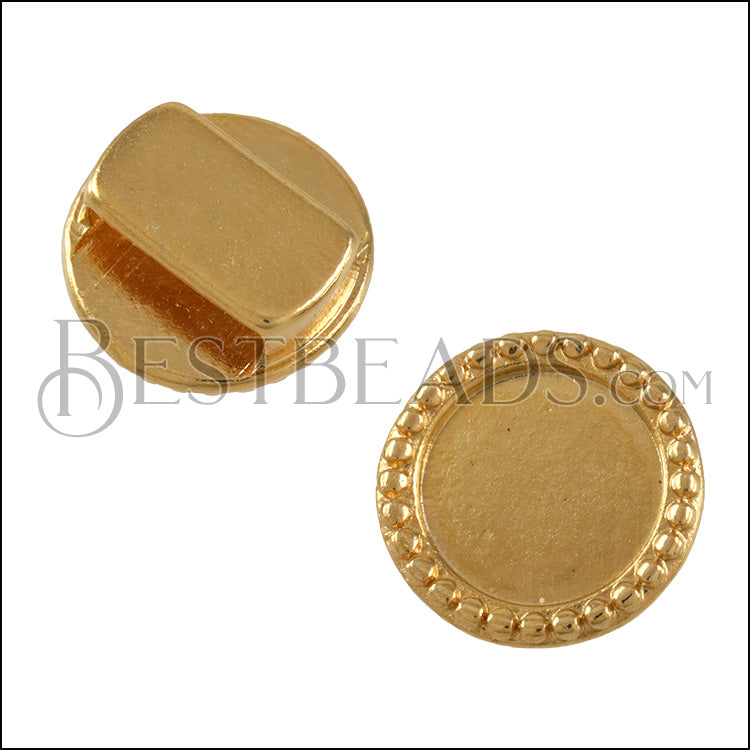 10mm flat ROUND DOTS CABOCHON slider SHINY GOLD - 10 pcs
