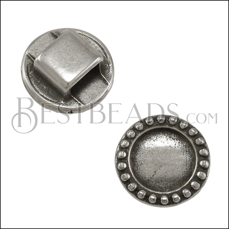 5mm Flat ROUND DOTS CABOCHON slider ANT SILVER - 10 pcs