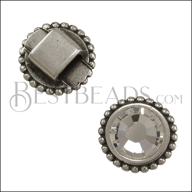 5mm flat ROUND DOTS CRYSTAL slider ANT SILVER - 10 pcs