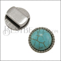 10mm flat ROUND TURQUOISE slider ANT SILVER - 10 pcs