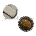 10mm flat ROUND DOTS TIGERS EYE slider ANT SILVER - 10 pcs