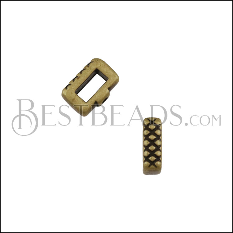 5mm flat CRIMP CROSSHATCH slider ANT BRASS - 10 pcs