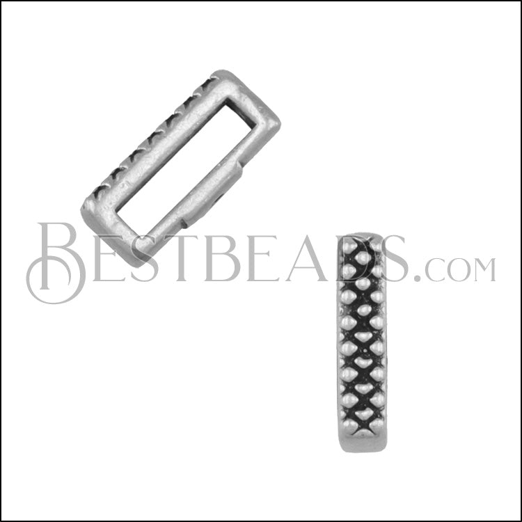 10mm flat CRIMP CROSSHATCH slider ANT SILVER - 10 pcs