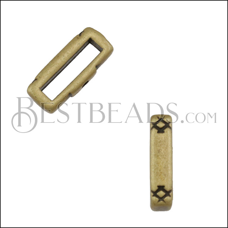 10mm flat CRIMP CROSSHATCH ENDS slider ANT BRASS - 10 pcs