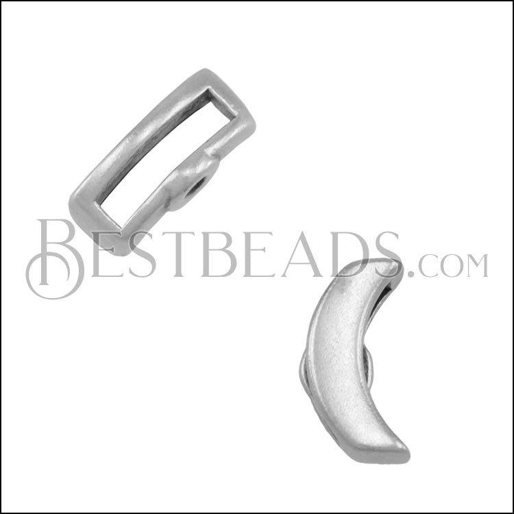 10mm flat CRIMP SMOOTH CRESCENT slider ANT SILVER - 10 pcs
