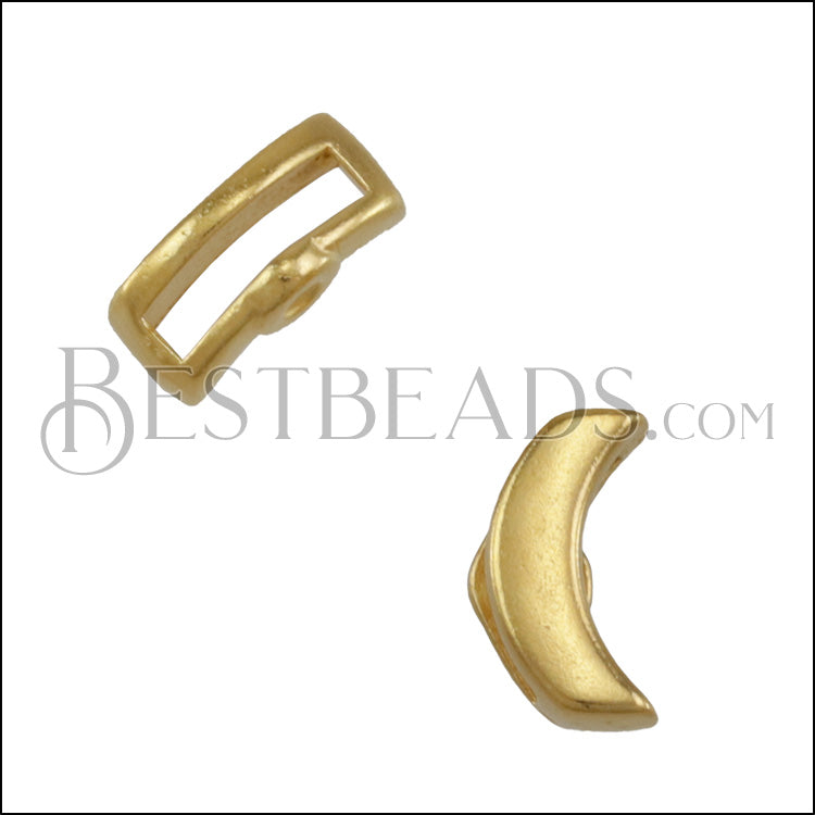10mm flat CRIMP SMOOTH CRESCENT slider SHINY GOLD - 10 pcs