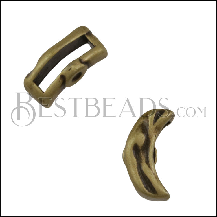 10mm flat CRIMP HAMMERED CRESCENT slider ANT BRASS - 10 pcs