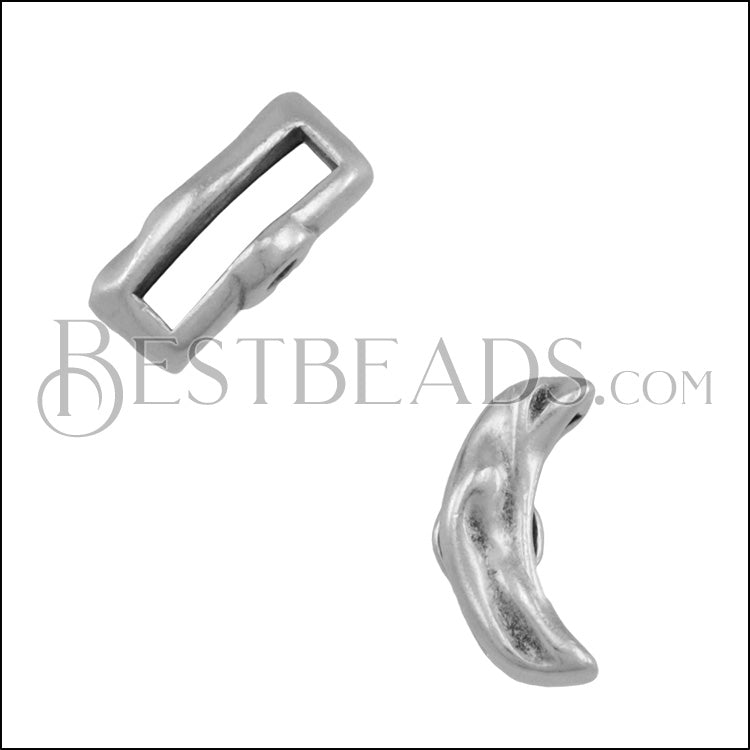 10mm flat CRIMP HAMMERED CRESCENT slider ANT SILVER - 10 pcs