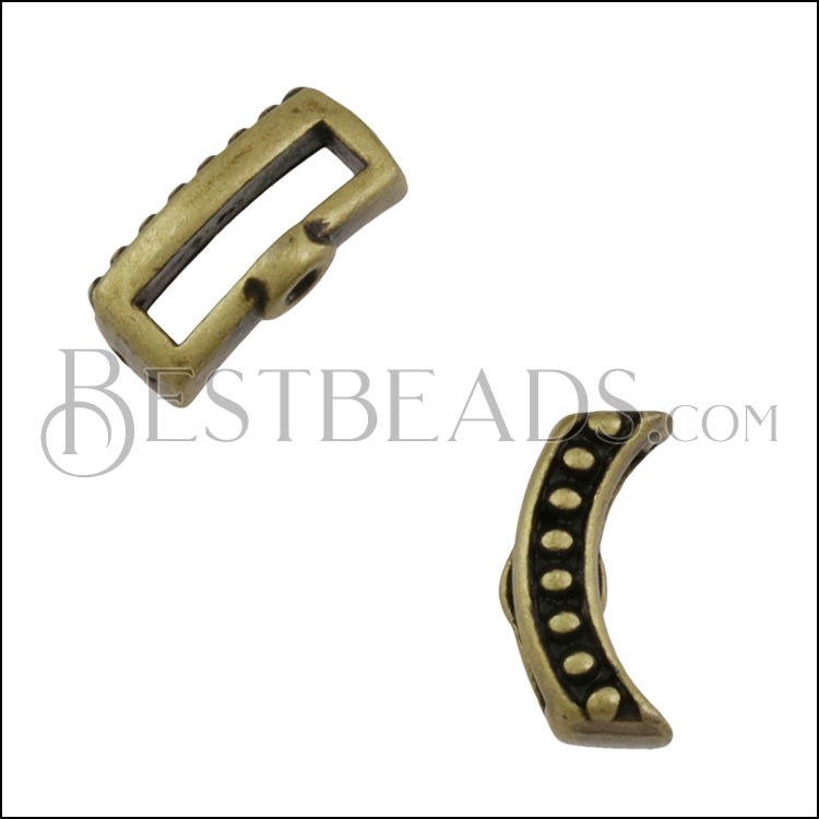 10mm flat CRIMP DOTTED CRESCENT slider ANT BRASS - 10 pcs