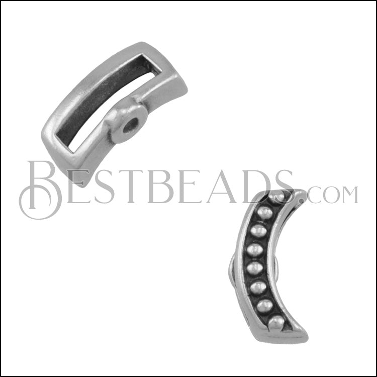 10mm flat CRIMP DOTTED CRESCENT slider ANT SILVER - 10 pcs