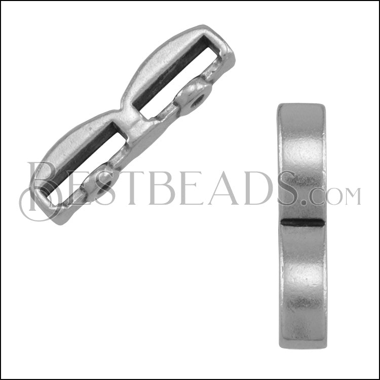 10mm flat CRIMP DOUBLE BAR slider ANT SILVER - 10 pcs