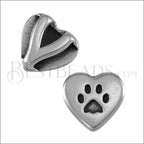 10mm flat HEART PAW slider ANT SILVER - 10 pcs