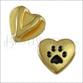 10mm flat HEART PAW slider GOLD with BLACK - 10 pcs