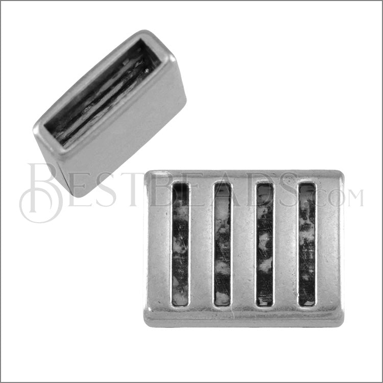 15mm flat OPEN LINES slider ANT SILVER - 10 pcs