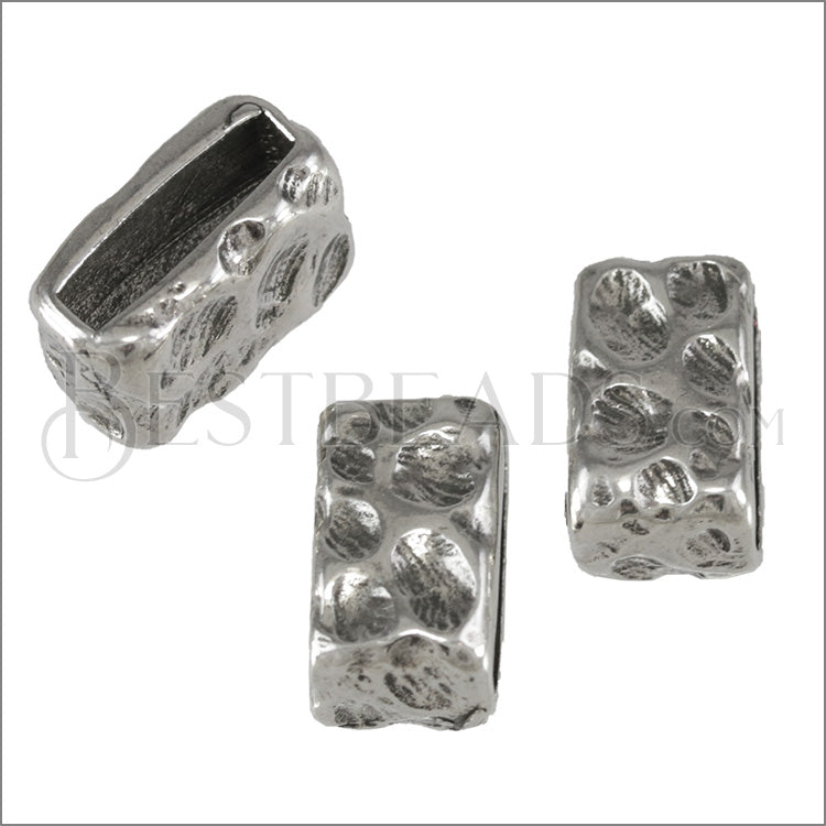10mm flat RUSTIC RECTANGLE slider ANT SILVER - 10 pcs