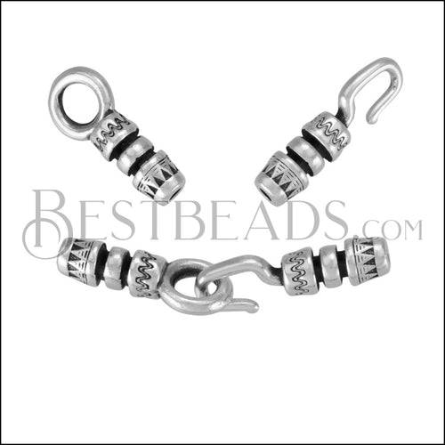 1.5mm CRIMP HOOK + LOOP clasp ANT SILVER - 10 clasps