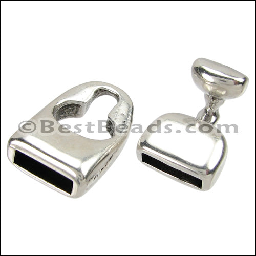 10mm flat KEY HOLE clasp ANT SILVER - 5 clasps