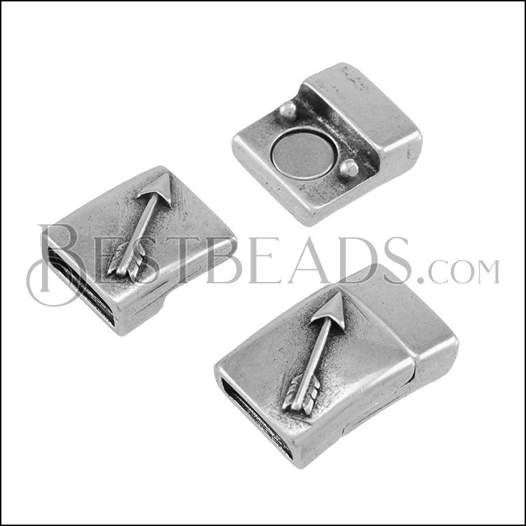 10mm flat ARROW magnetic clasp ANT SILVER - 10 pcs
