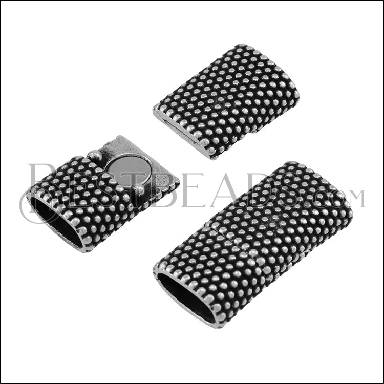 10 x 4.5mm OVAL DOTTED magnetic clasp ANT SILVER - 10 pcs