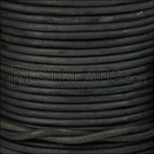 2mm round Indian leather - ANTIQUE LT BLACK - 25m SPOOL