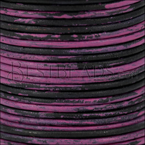 2mm round Indian leather - PINK & BLACK - 25m SPOOL