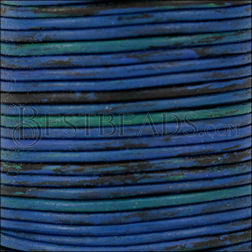 2mm round Indian leather - BLUE & GREEN - 25m SPOOL