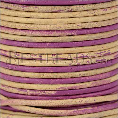 2mm round Indian leather - PINK & NATURAL - 25m SPOOL