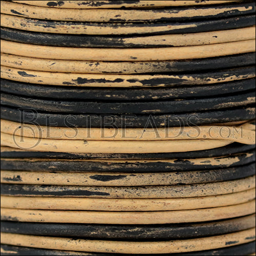 2mm round Indian leather - BLACK & NATURAL - 25m SPOOL