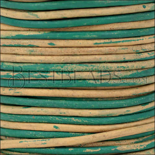 2mm round Indian leather - TURQUOISE & NATURAL - 25m SPOOL