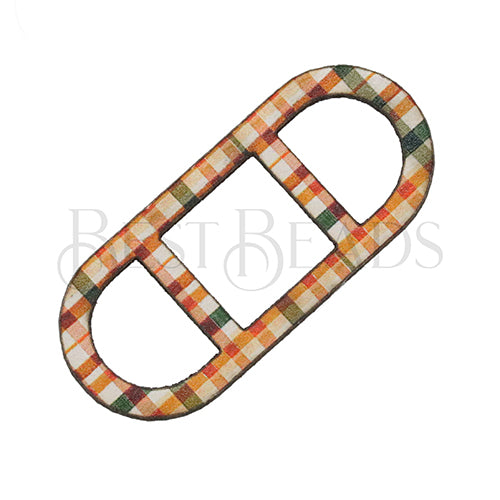 10mm flat LEATHER FRAME - STYLE 2 - WHITE/GREEN PLAID - 5 pcs