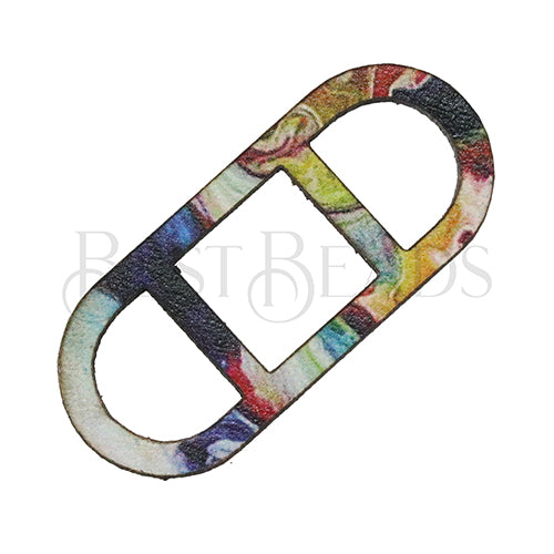 10mm flat LEATHER FRAME - STYLE 2 - RAINBOW MARBLE - 5 pcs