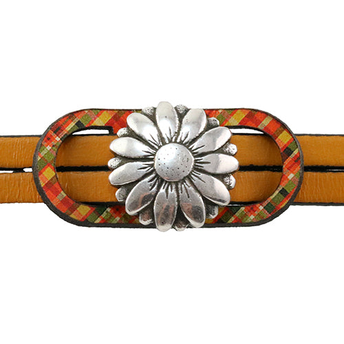 10mm flat LEATHER FRAME - STYLE 2 - YELLOW/ORANGE PLAID - 5 pcs