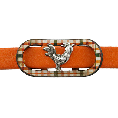 10mm flat LEATHER FRAME - STYLE 2 - WHITE/GREEN PLAID - 5 pcs