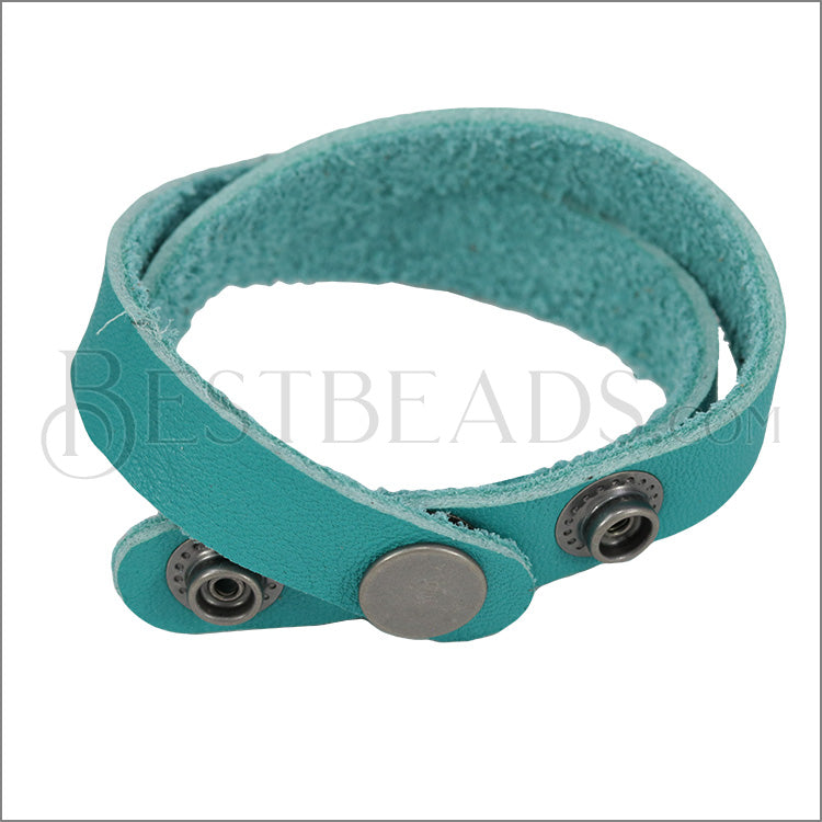 Leather DOUBLE STRAP wrap bracelet TEAL