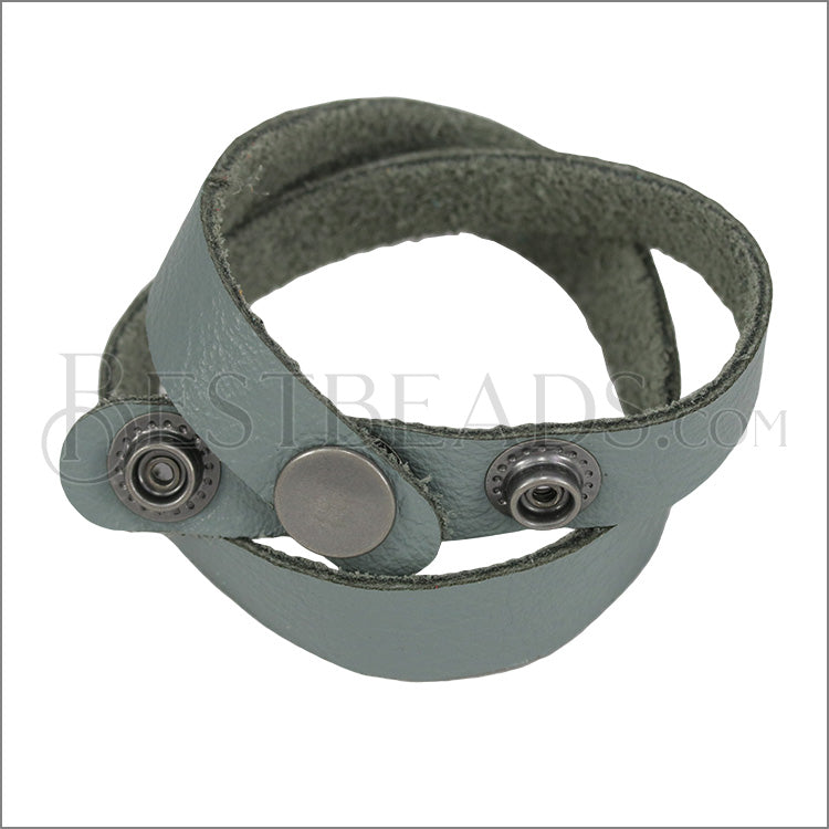 Leather DOUBLE STRAP wrap bracelet GREY