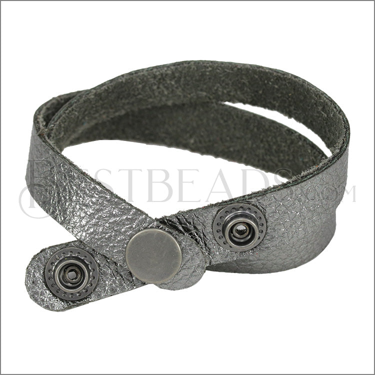 Leather DOUBLE STRAP wrap bracelet METALLIC ANTIQUE SILVER