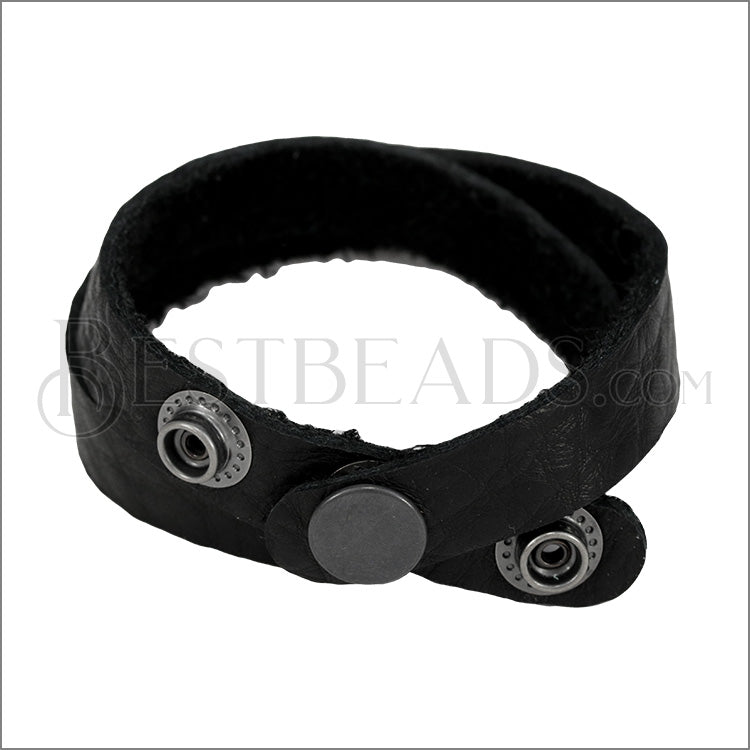 Leather DOUBLE STRAP wrap bracelet BLACK