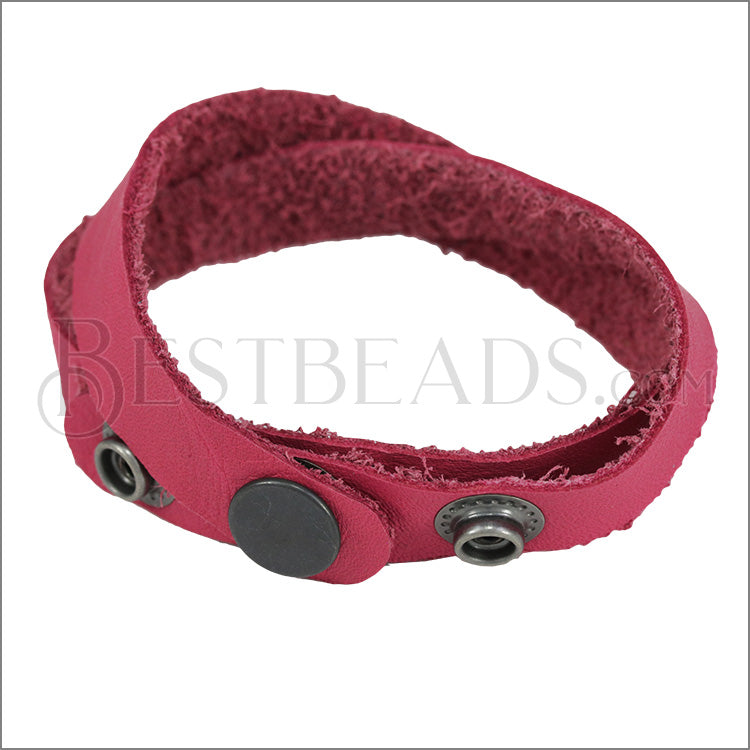 Leather DOUBLE STRAP wrap bracelet FUCHSIA