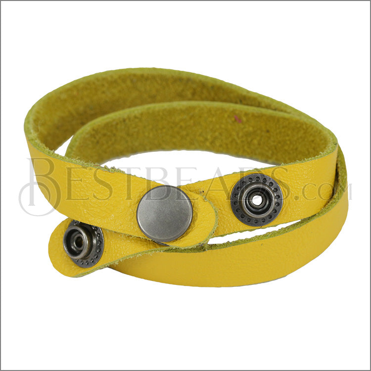 Leather DOUBLE STRAP wrap bracelet YELLOW