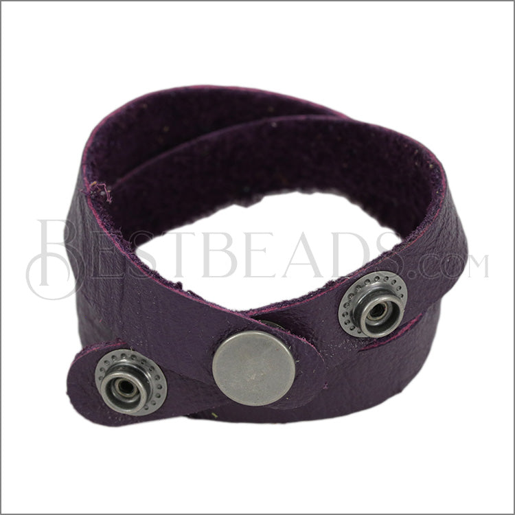 Leather DOUBLE STRAP wrap bracelet PURPLE