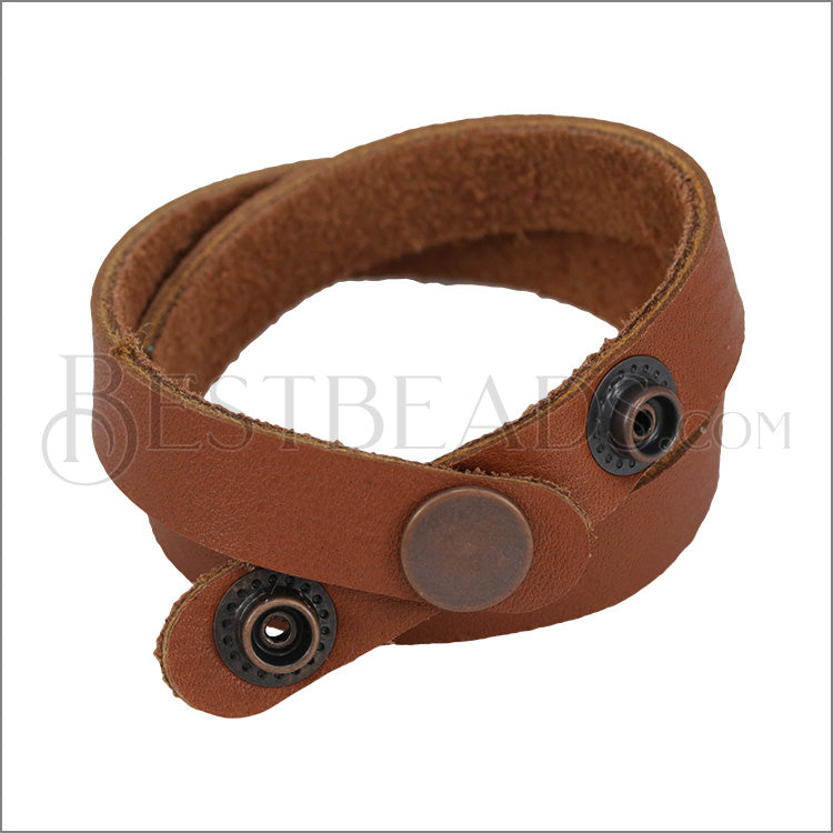 Leather DOUBLE STRAP wrap bracelet LT RUST