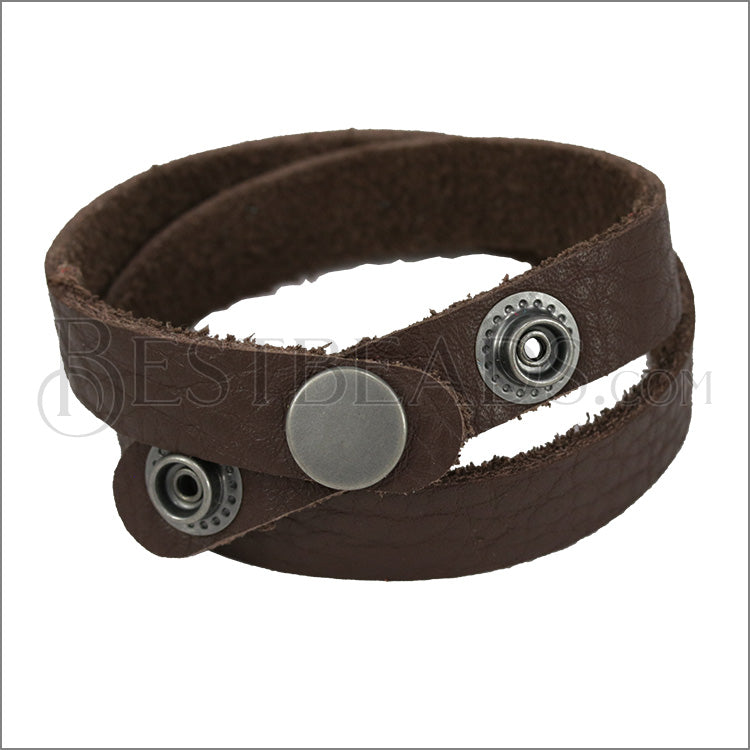Leather DOUBLE STRAP wrap bracelet COCOA