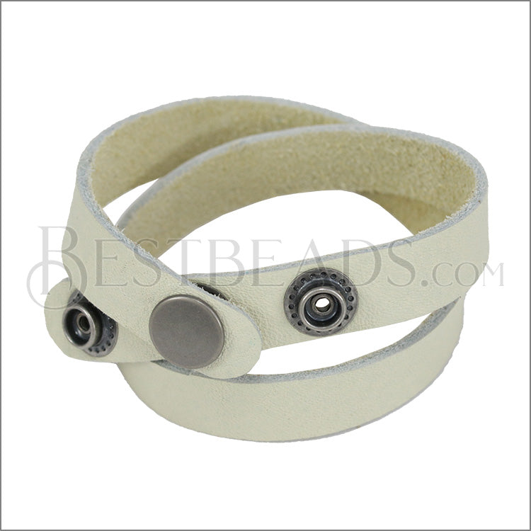 Leather DOUBLE STRAP wrap bracelet CREAM