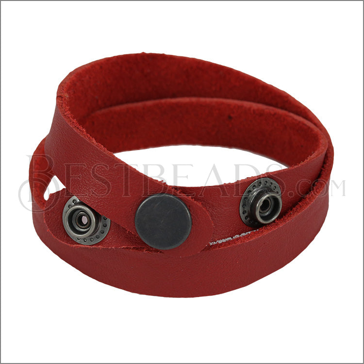 Leather DOUBLE STRAP wrap bracelet RED