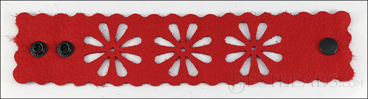 LEATHER FLOWER cuff RED