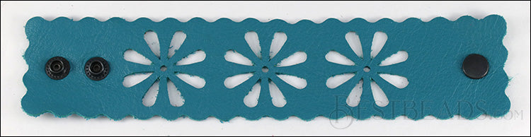 LEATHER FLOWER cuff DARK TURQUOISE