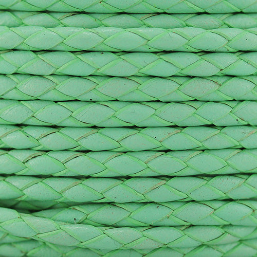 3mm Round Mediterranean BRAIDED Leather CANDY MINT - METER