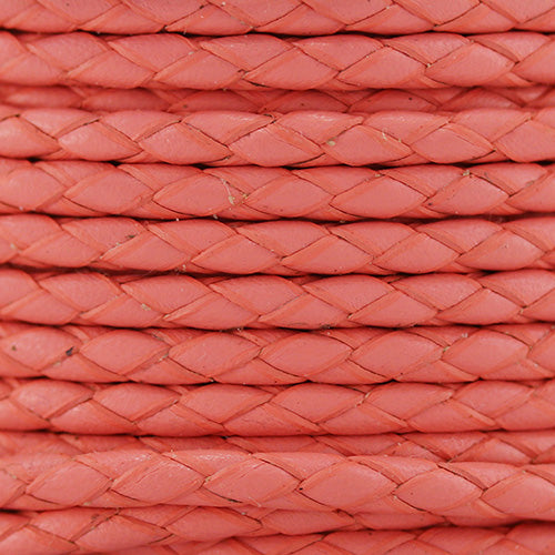 3mm Round Mediterranean BRAIDED Leather CANDY CORAL - METER